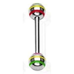   Steel Tongue Ring Piercing Barbell with Rasta Stripes 