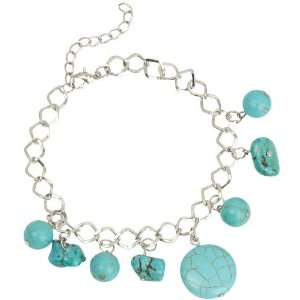   Silver Tone and Faux Turquoise Nugget Charm Bracelet Jewelry