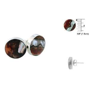    Sterling Silver Round Stud Earrings with Turbo Shell: Jewelry