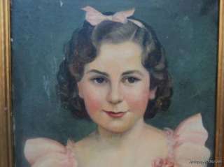 VINTAGE Portrait 1930s Art Deco Young GIRL In Pink Original Oil 