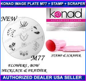 Konad Nail Art Image Plate M77 Flowers Stamp Scraper US  