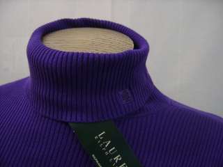   LRL Pony Knit L Turtleneck Pullover Sweater Top Womens Purple  