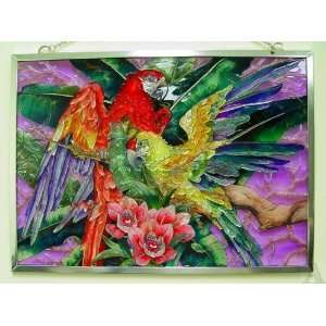  Parrot Tropical Theme Stained Glass Window Art Panel: Home 
