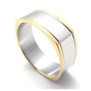  Mens Gold Banding Stainless Steel Square Ring   Size 7 