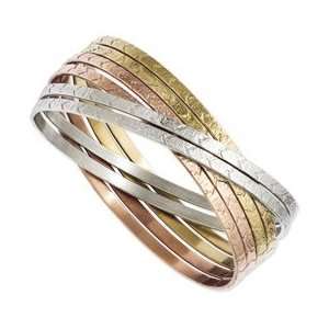    Stainless Steel Six Piece Tri Colored Textured Bangles: Jewelry