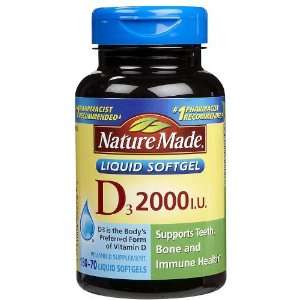  Nature Made, Vitamin D3 2,000 I.U. Liquid Softgels, 250 