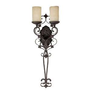   River Crest 2 Light Wall Sconce in Rustic Iron with Rust Scavo glass