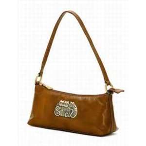 Laurel Burch Glazed Leather Mini Tote Handbag Antique Tan 