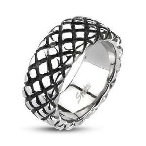   High Polished Stainless Steel Ring with Basket Weaving Design For Men