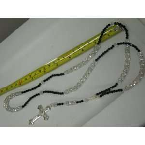  Traditional Clear & Black Color Rosary Necklace with Cross 