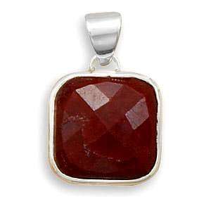  Ruby Rough Cut Square Sterling Silver Pendant Only 
