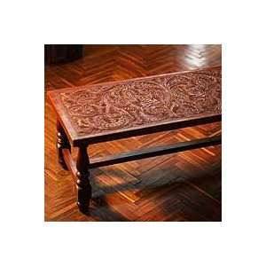  NOVICA Leather coffee table, Ferns
