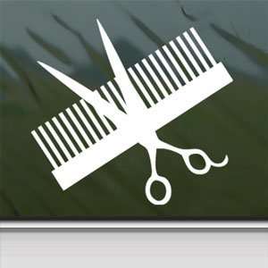 Comb And Scissors White Sticker Hairdresser Beautician Barber White 