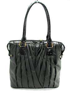 Black Pintuck Pleat Faux Leather Purse Handbag Tote Bag  