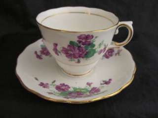 Vtg Colclough England Purple Floral Ornate Cup Saucer  