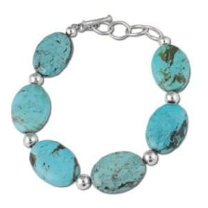  Sterling Silver Kingman Turquoise Beaded Bracelet: Jewelry