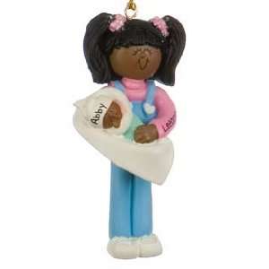 Personalized Ethnic Big Sister Holding Baby Christmas Ornament:  
