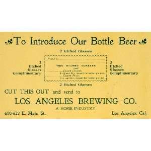  1899 Ad Los Angeles Bottled Beer Brewing Brewery Glass 