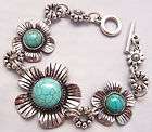 Ethnic Silver Turquoise Pretty Flower Toggle Bracelet