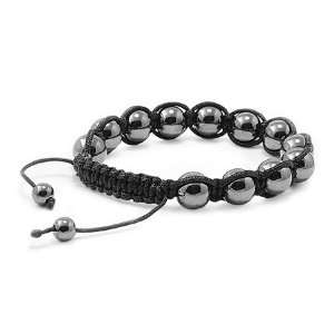 Tibetan Knotted Bracelet   Hematite with Black String   Bead Size 