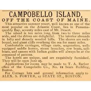  1885 Ad Campobello Island Maine Atlantic Coast Resort 