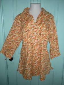   Country Floral Blouse Shirt NWOT BASIC EDITIONS Stretch Cotton  