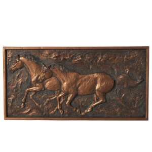  Antique Bronze Running Horse Wall Art. Resin.Set of 2 