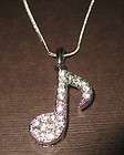   Note Charm Pendant   Austrian Crystal Silver Plated Necklace glee