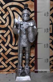 Foot Silver Suit of Armor Medieval Knight in Halberd Pike & Shield 