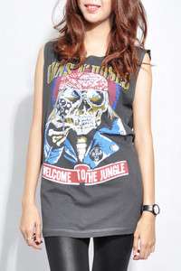 Guns N Roses WELCOME TO THE JUNGLE Women Oversize Sleeveless Gray T 