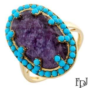FPJ 14K Yellow Gold 10.25 CTW Simulated Gems and Turquoise Ladies Ring 