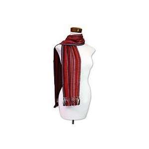  NOVICA Cotton scarf, Crimson Mystique