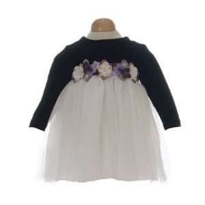   II: Plum Pudding Black/Cream L/S Dress w/ Lavender Floral Belt: Baby
