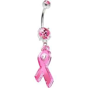  Pink Gem Breast Cancer Pink Ribbon Belly Ring Jewelry