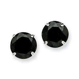  Sterling Silver Black CZ Stud Earrings: Jewelry