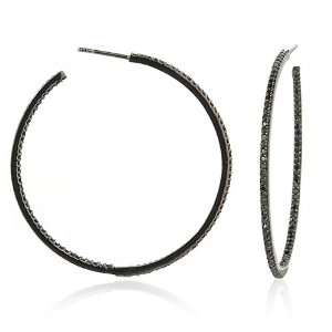  Black Tone Black CZ Hoop Earring: Cheline: Jewelry