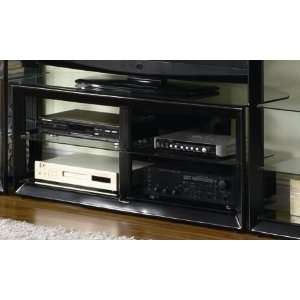   TV Stand with Glass Shelves in Black Finish Metal