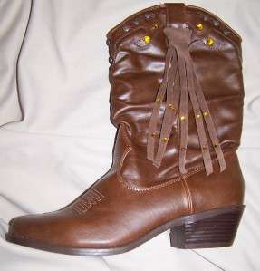 LIMITED TOO SIZE 7 BROWN FRINGE RHINESTONES SCRUNCH COWBOY BOOTS 7 NWT 