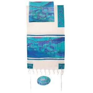  Vista in Turquoise Cotton and Silk Tallit Prayer Shawl Set 