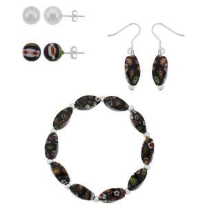 Hand Blown Multi Colored Black Twisted Glass Bead and Sterling Silver 