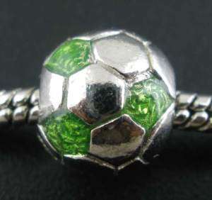 silver green glitter soccer ball charm bead for european chain 