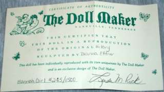 THE DOLL MAKER LINDA RICK 24 HANNAH GIRL PORCELAIN DOLL #245/1500 W 