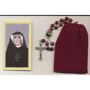  St Saint Faustina Relic Rosary, Holy Card, Velour Bag and 