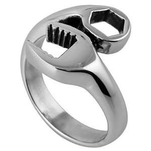 316L Stainless Steel Black Plated Ring in Wrench Design   4.5mm Band 