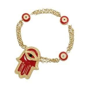   Plated Red Hamsa/Hand of Fatima Bracelet with Evil Eye Charms: Jewelry