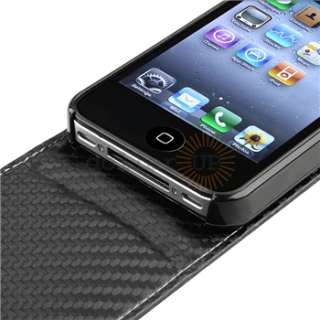 Black Leather Skin Case+Privacy Guard+Cable For iPhone 4 s 4s 4G Gen 