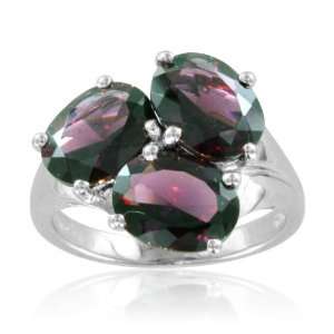 Natural Garnet Three Stone Ring in Sterling Silver   6.45 cttw