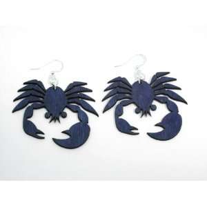  Evening Blue Crab Wooden Earrings GTJ Jewelry