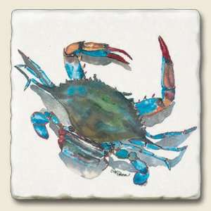  Blue Crab Tumbled Stone Coaster Set: Kitchen & Dining