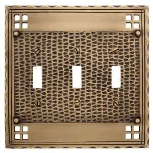  Solid Brass Mission Design Triple Switch Plate   Antique 